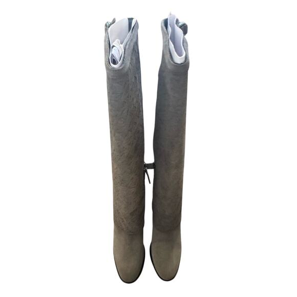 NEW Franco Sarto Grey Suede Tall Block Heel Zip Boots Leather Upper Women's 5 - Picture 3 of 8